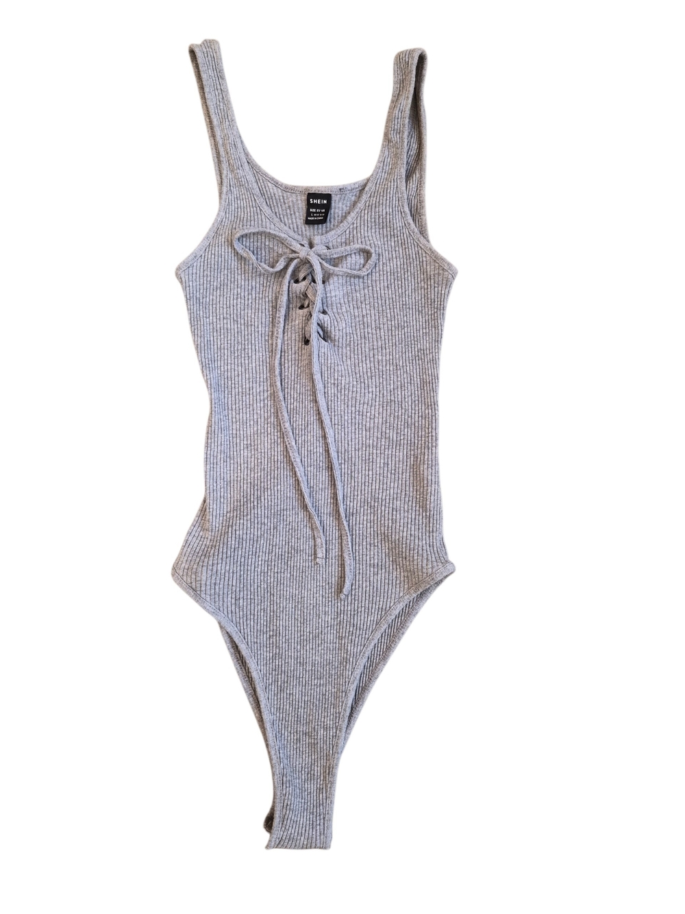SHEIN Light Gray Ribbed Lace-Up Tank Bodysuit